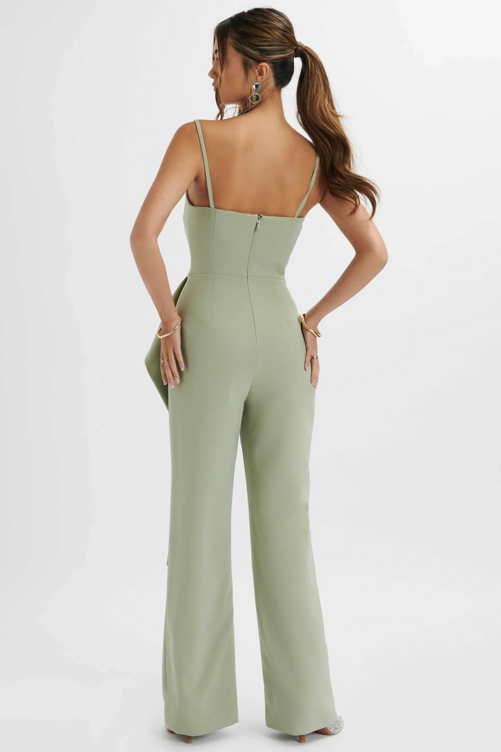 Ada Waterfall Frill Jumpsuit In Sage Green<Lavish Alice Outlet