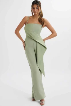 Ada Waterfall Frill Jumpsuit In Sage Green<Lavish Alice Outlet