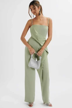 Ada Waterfall Frill Jumpsuit In Sage Green<Lavish Alice Outlet