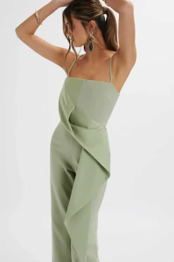 Ada Waterfall Frill Jumpsuit In Sage Green<Lavish Alice Outlet