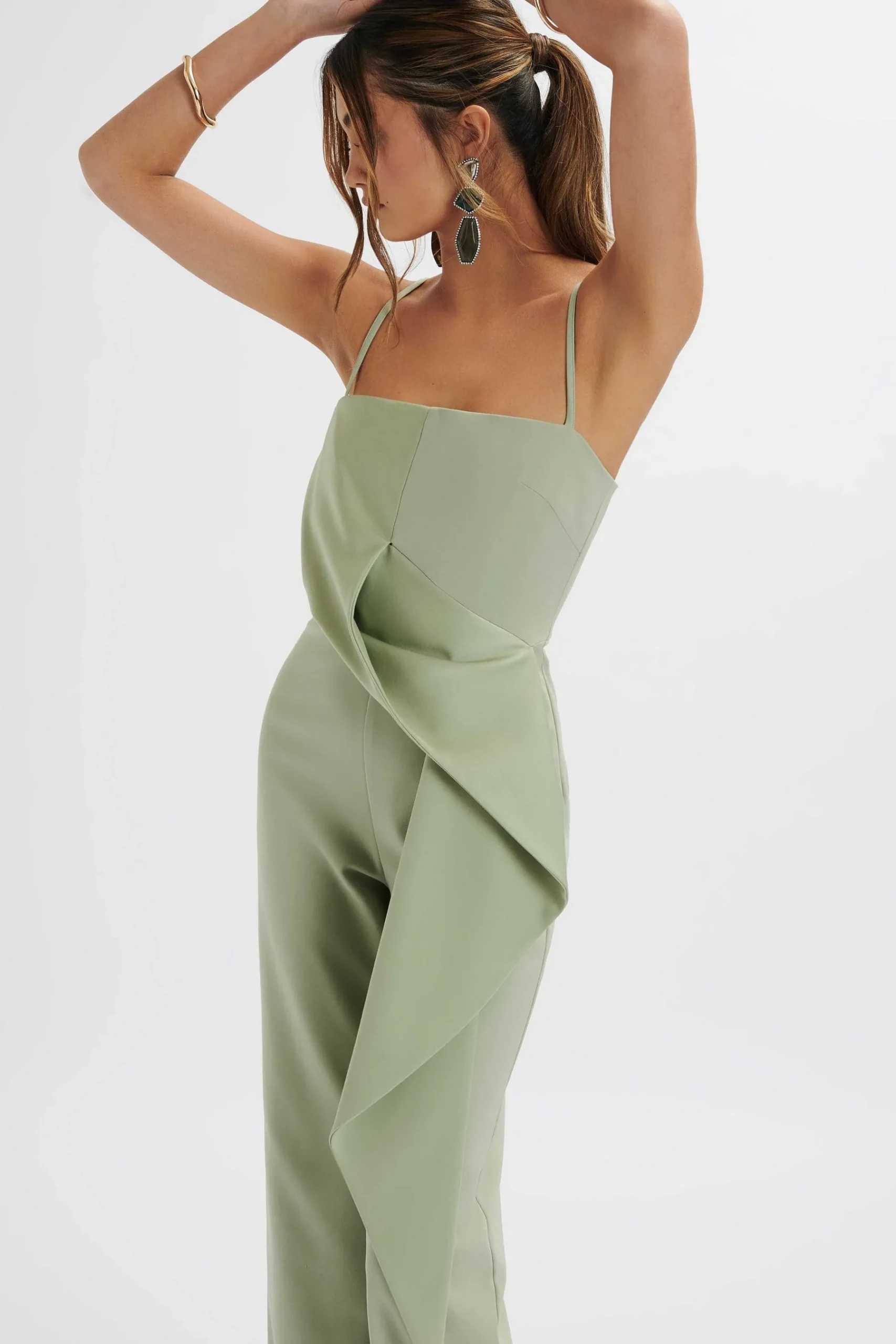 Ada Waterfall Frill Jumpsuit In Sage Green<Lavish Alice Outlet