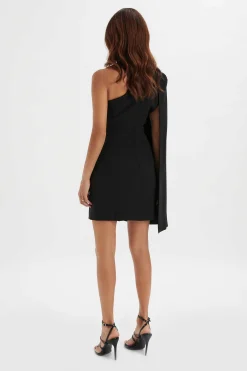 Aire Boned One Shoulder Cape Blazer Dress In Black<Lavish Alice Fashion