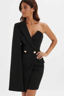 Aire Boned One Shoulder Cape Blazer Dress In Black<Lavish Alice Fashion