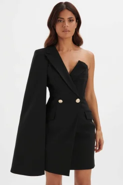 Aire Boned One Shoulder Cape Blazer Dress In Black<Lavish Alice Fashion