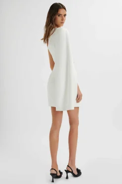 Aire One Shoulder Cape Blazer Dress In White<Lavish Alice Store