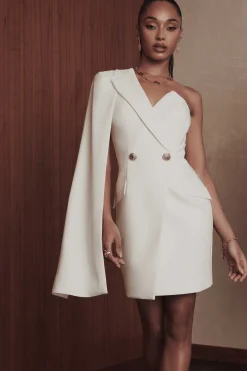Aire One Shoulder Cape Blazer Dress In White<Lavish Alice Store