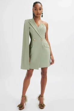 Aire One Shoulder Cape Blazer Dress In Sage Green<Lavish Alice Outlet
