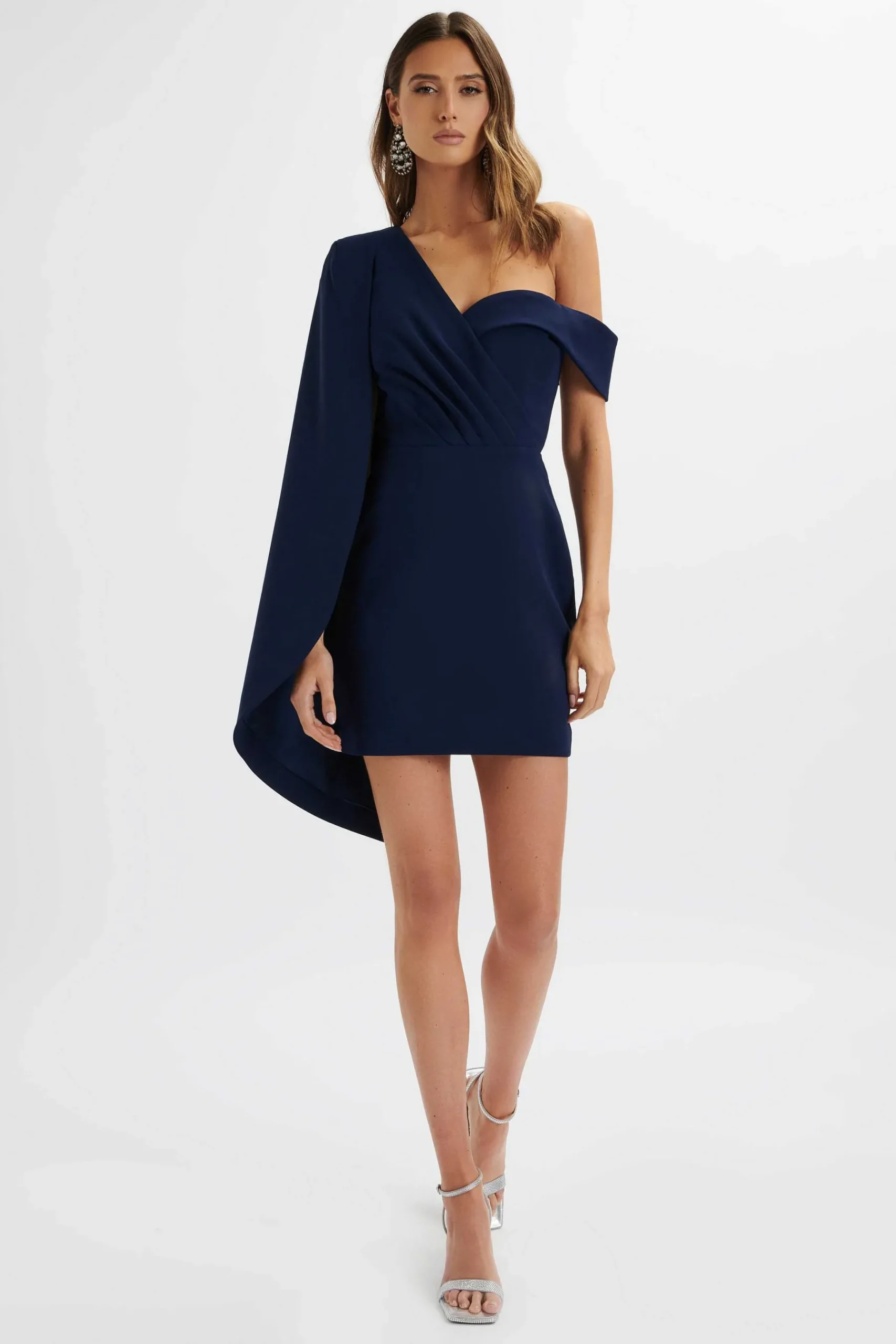 Aiza Asymmetric Cape Mini Dress In Navy<Lavish Alice Cheap