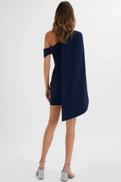 Aiza Asymmetric Cape Mini Dress In Navy<Lavish Alice Cheap