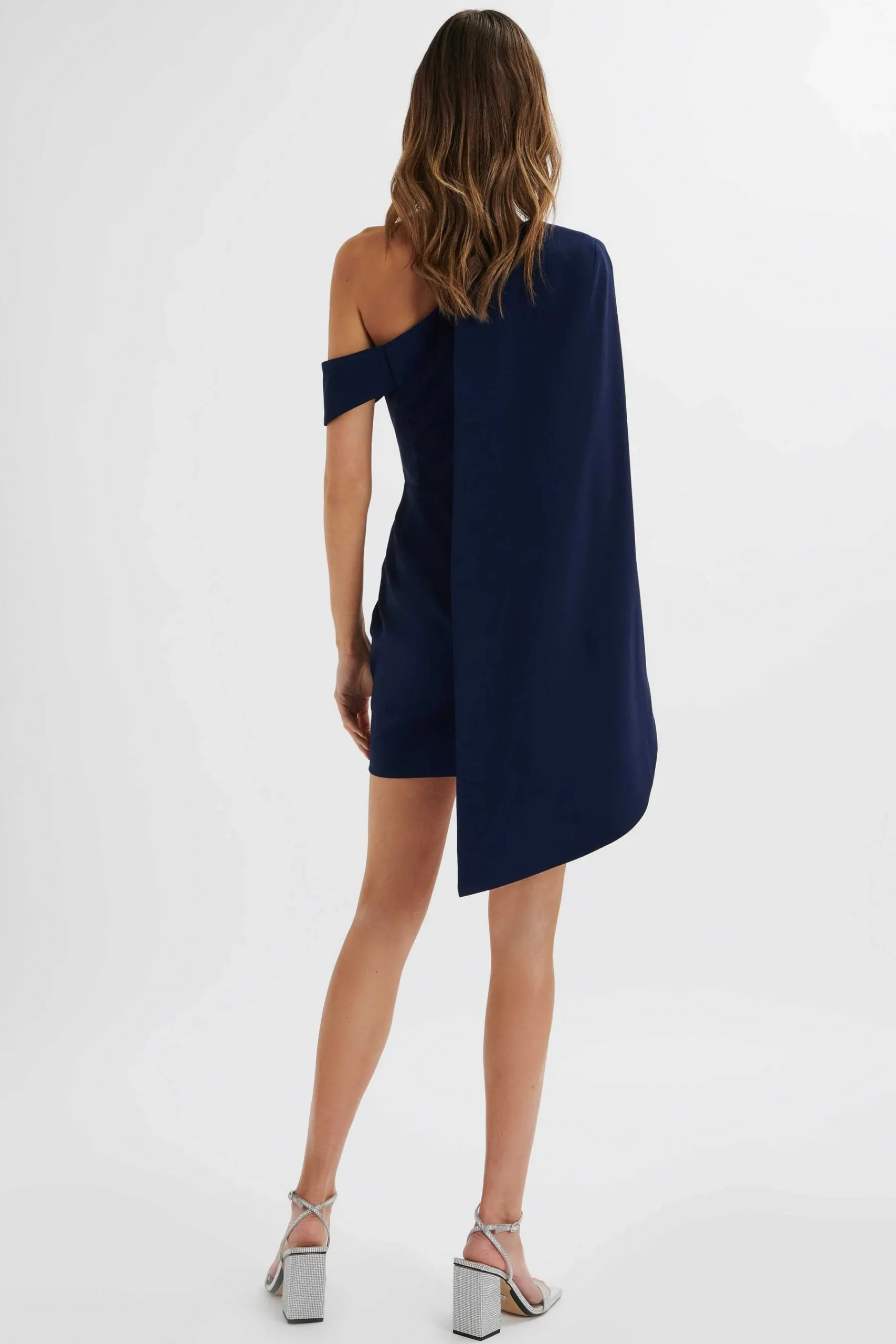 Aiza Asymmetric Cape Mini Dress In Navy<Lavish Alice Cheap