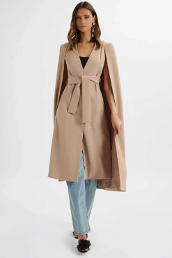 Alexia Longline Belted Cape Blazer In Camel<Lavish Alice Sale