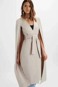 Alexia Longline Belted Cape Blazer In Stone<Lavish Alice Sale