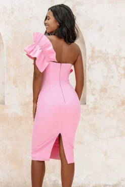 Alicia Statement Ruffle Midi Dress In Bubblegum Pink<Lavish Alice Outlet