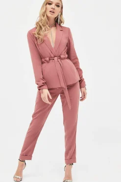 Allison Belted Ruche Sleeve Jacket In Dusty Rose<Lavish Alice Sale