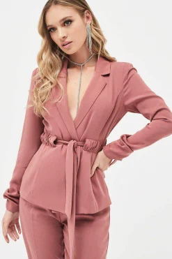 Allison Belted Ruche Sleeve Jacket In Dusty Rose<Lavish Alice Sale