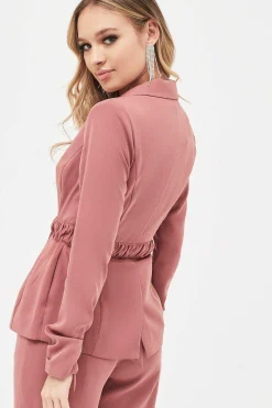 Allison Belted Ruche Sleeve Jacket In Dusty Rose<Lavish Alice Sale