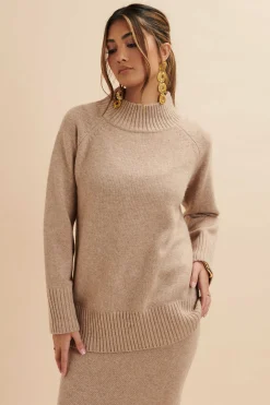 Amari Knitted Cashmere Blend Jumper In Beige<Lavish Alice Shop