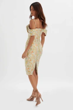 Amia Bardot Sleeve Midi Dress In Floral Jacquard<Lavish Alice Discount