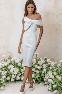 Amora Ponte Bardot Bow Detail Midi Dress In White<Lavish Alice Online