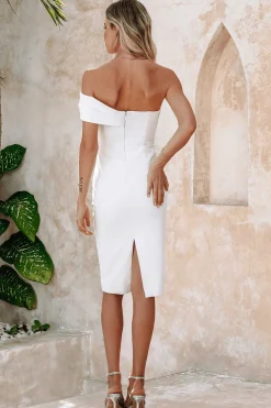 Amora Ponte Bardot Bow Detail Midi Dress In White<Lavish Alice Online