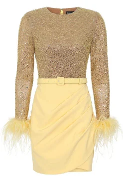 Annie Beaded Sequin Mini Dress In Yellow<Lavish Alice Store