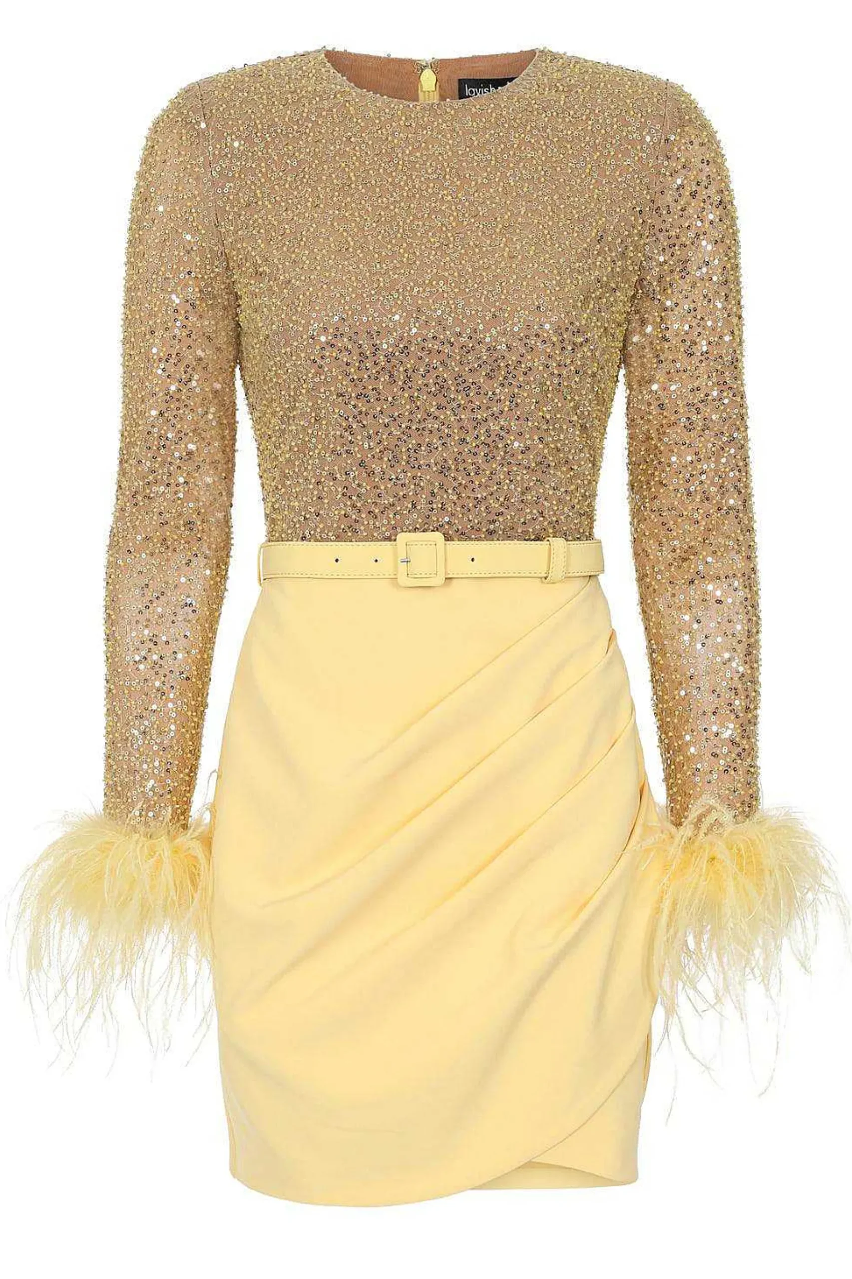Annie Beaded Sequin Mini Dress In Yellow<Lavish Alice Store