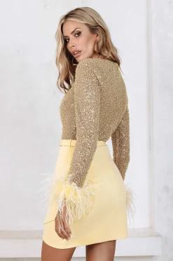 Annie Beaded Sequin Mini Dress In Yellow<Lavish Alice Store