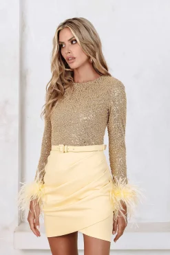 Annie Beaded Sequin Mini Dress In Yellow<Lavish Alice Store