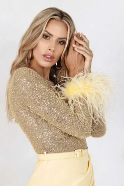 Annie Beaded Sequin Mini Dress In Yellow<Lavish Alice Store