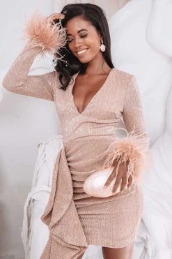 Aphrodite Draped Skirt Pleated Sequin Mini Dress In Rose Gold<Lavish Alice Best Sale