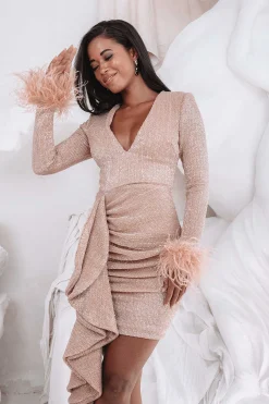 Aphrodite Draped Skirt Pleated Sequin Mini Dress In Rose Gold<Lavish Alice Best Sale