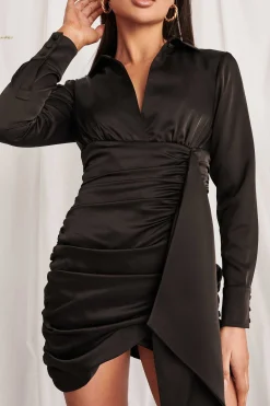 Ariana Satin Shirt Mini Dress In Black<Lavish Alice Best Sale