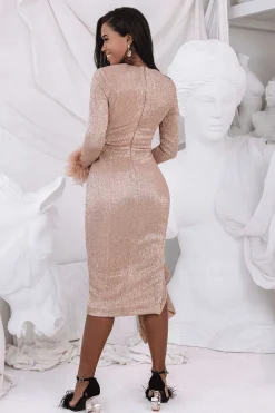 Athena Draped Skirt Pleated Sequin Midi Dress In Gold<Lavish Alice Sale