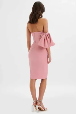 Athena Off Shoulder Bow Detail Midi Dress In Powder Pink<Lavish Alice Cheap