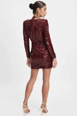 Ava Velvet Sequin And Satin Mix Mini Dress In Burgundy<Lavish Alice Best