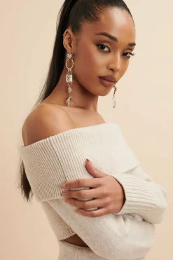 Avani Knitted Wool Bardot Cropped Top In Stone<Lavish Alice Outlet