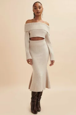 Avani Knitted Wool Bardot Cropped Top In Stone<Lavish Alice Outlet