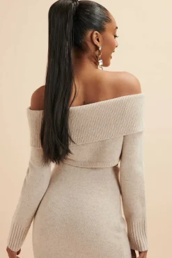 Avani Knitted Wool Bardot Cropped Top In Stone<Lavish Alice Outlet