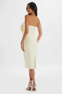 Belle 3D Flower Bandeau Midi Dress In Champagne<Lavish Alice Fashion