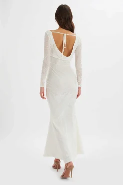 Betsy Burnout Stretch Devore Drape Back Maxi In White<Lavish Alice Cheap