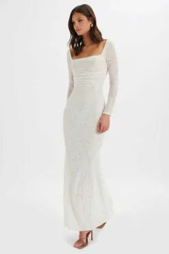 Betsy Burnout Stretch Devore Drape Back Maxi In White<Lavish Alice Cheap