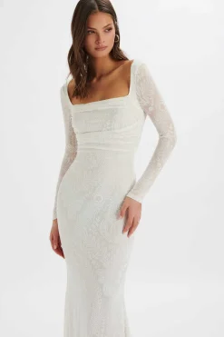 Betsy Burnout Stretch Devore Drape Back Maxi In White<Lavish Alice Cheap