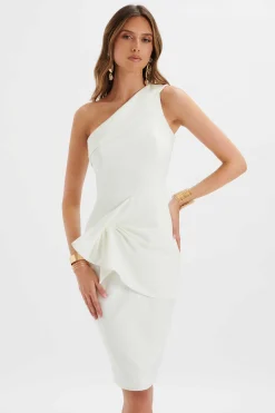 Billie One Shoulder Midi Dress In White<Lavish Alice Best Sale