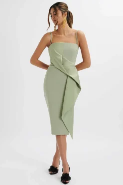 Bonnie Waterfall Frill Midi Dress In Sage Green<Lavish Alice Store