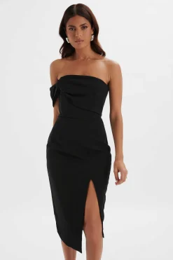 Brie Bardot Knot Twisted One Shoulder Midi Dress In Black<Lavish Alice Outlet