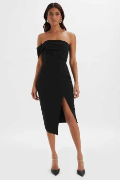 Brie Bardot Knot Twisted One Shoulder Midi Dress In Black<Lavish Alice Outlet