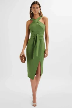 Brielle Obi Belt Halterneck Midi Dress In Green<Lavish Alice Discount