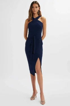 Brielle Obi Belted Halterneck Midi Dress In Navy<Lavish Alice Best Sale