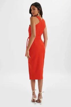 Brielle Obi Belted Halterneck Midi Dress In Red<Lavish Alice Best Sale
