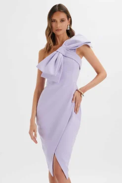 Cameron One Shoulder Statement Bow Midi Dress In Lilac<Lavish Alice Online